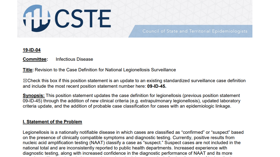 CSTE case definition