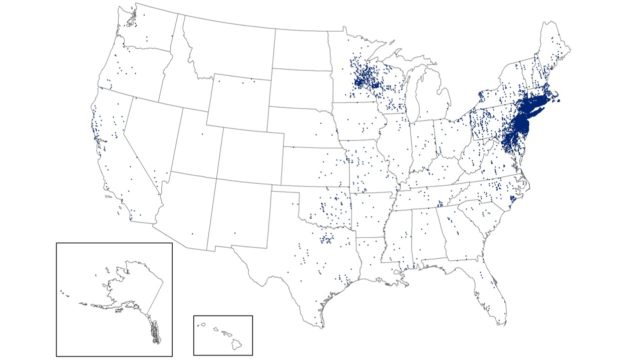 Map of the United States showing reported cases of Lyme disease in 1995.