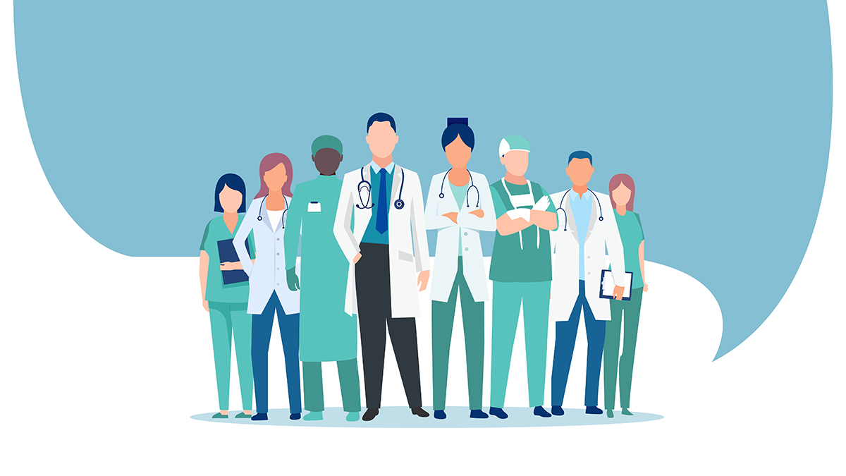 Resources for Healthcare Providers Vector of a medical staff, group of doctors and nurses - stock illustration