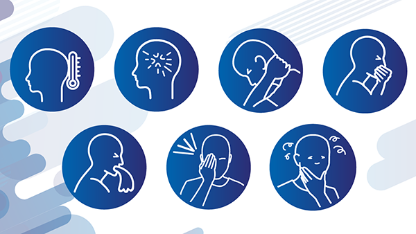 Ilustración que muestra varios síntomas de la meningitis por hongos.