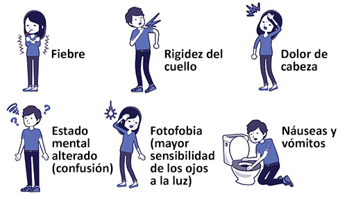 Ilustraci&oacute;n de los s&iacute;ntomas comunes de la meningitis.