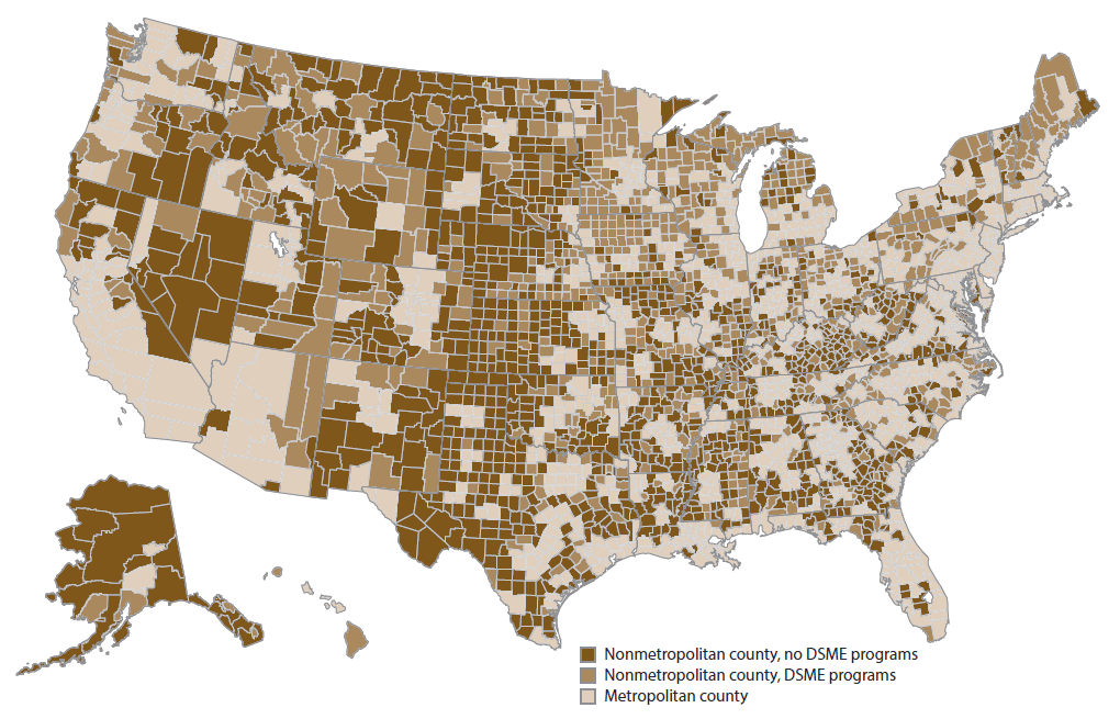 Diabetes Self-Management Education Programs in Nonmetropolitan Counties &mdash; United States, 2016  Map