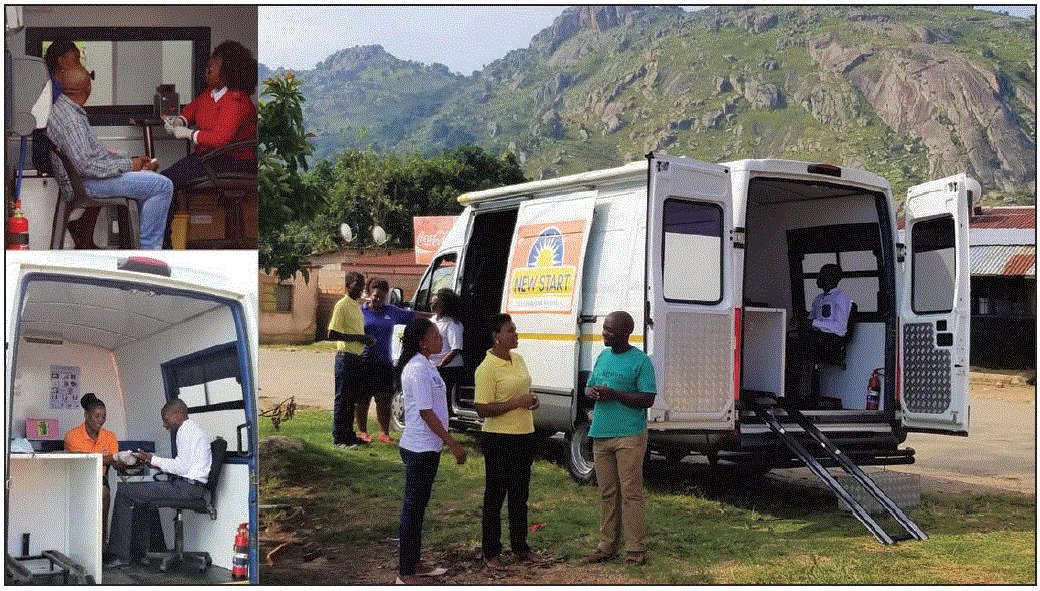 The figure above consists of three photographs showing CommLink outreach testing with point-of-diagnosis human immunodeficiency virus&ndash;care services in Eswatini during June 2015&ndash;March 2017.