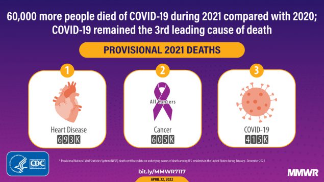 This figure is a graphic describing how COVID-19 was the third leading cause of death in 2021.