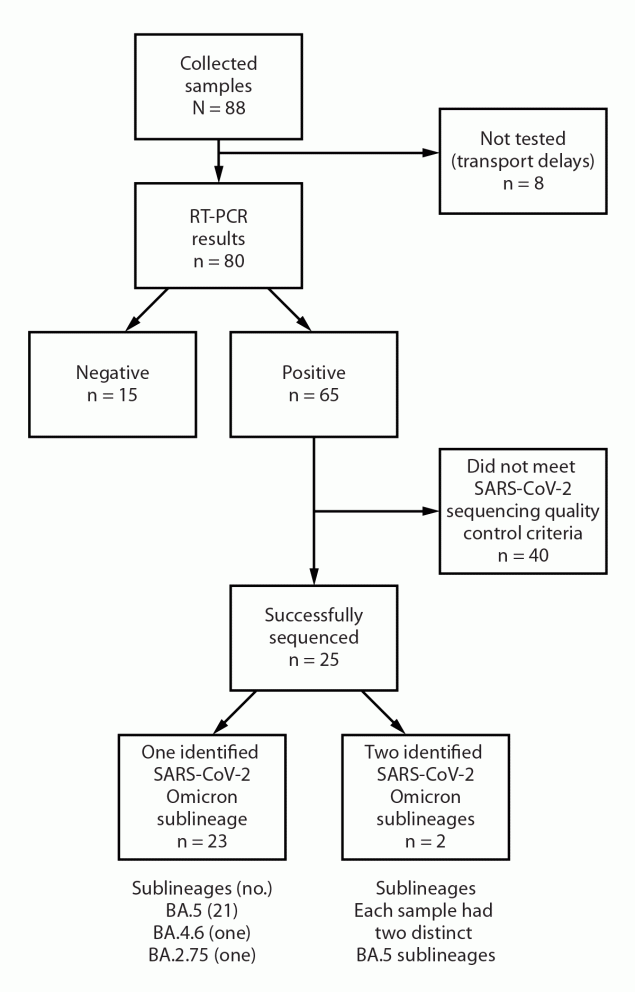 The figure is a chart showing collection, testing for SARS-CoV-2, and genomic sequencing of aircraft wastewater samples from selected flights from the United Kingdom, the Netherlands, and France arriving at John F. Kennedy International Airport in New York City during August&ndash;September 2022.