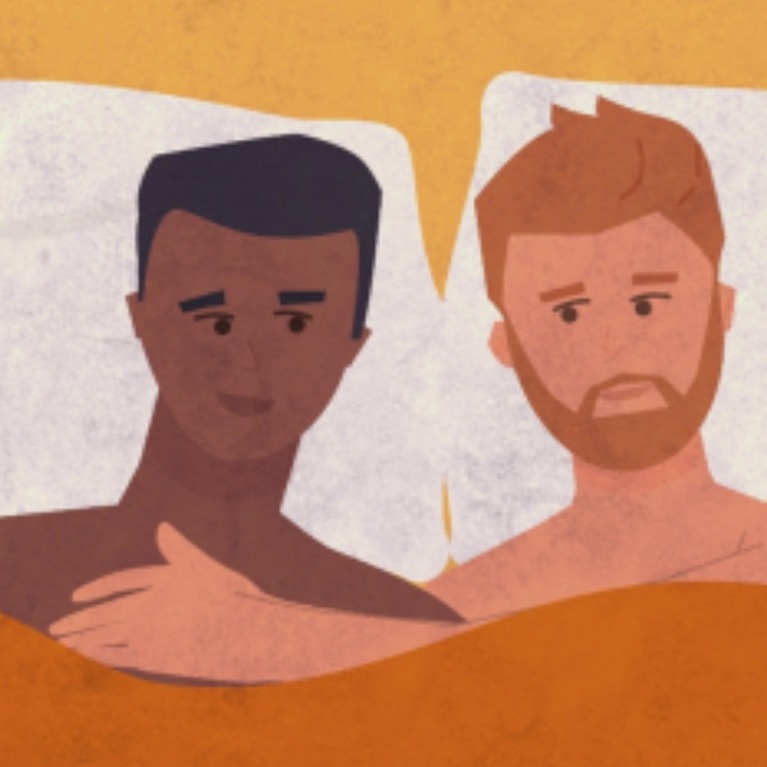 an illustration of two people lying in bedIlustraci&oacute;n de dos personas acostadas en una cama