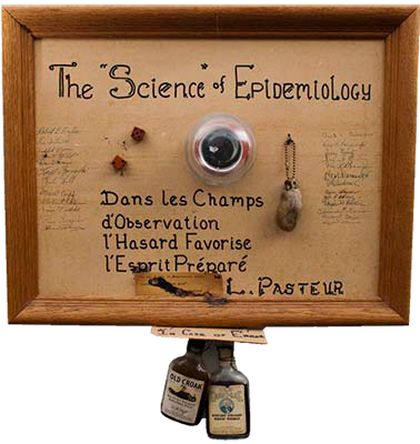 The symbolism on the plaque is quite straight forward: the irony of the Science of Epidemiology is the subject.