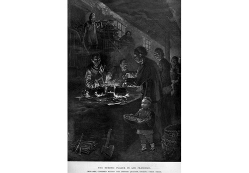 Harper&rsquo;s Weekly magazine - Illustration, June, 1900, with caption, &ldquo;Chinamen confined in their quarters cooking their meals&rdquo; - A case of bubonic plague contracted by a Chinese man in San Francisco in 1900 resulted in a Board of Health order of a year-long quarantine of Chinatown. Critics, both Chinese and white, questioned the Board&rsquo;s strategy of dividing the contaminated from the uncontaminated along racial lines, with no scientific evidence to support these policies.