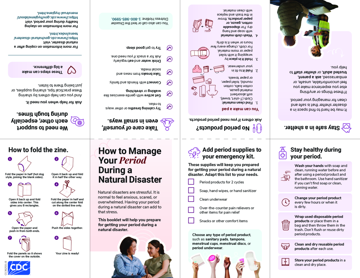 Screenshot of the first page of "Managing Your Period During a Natural Disaster Zine"