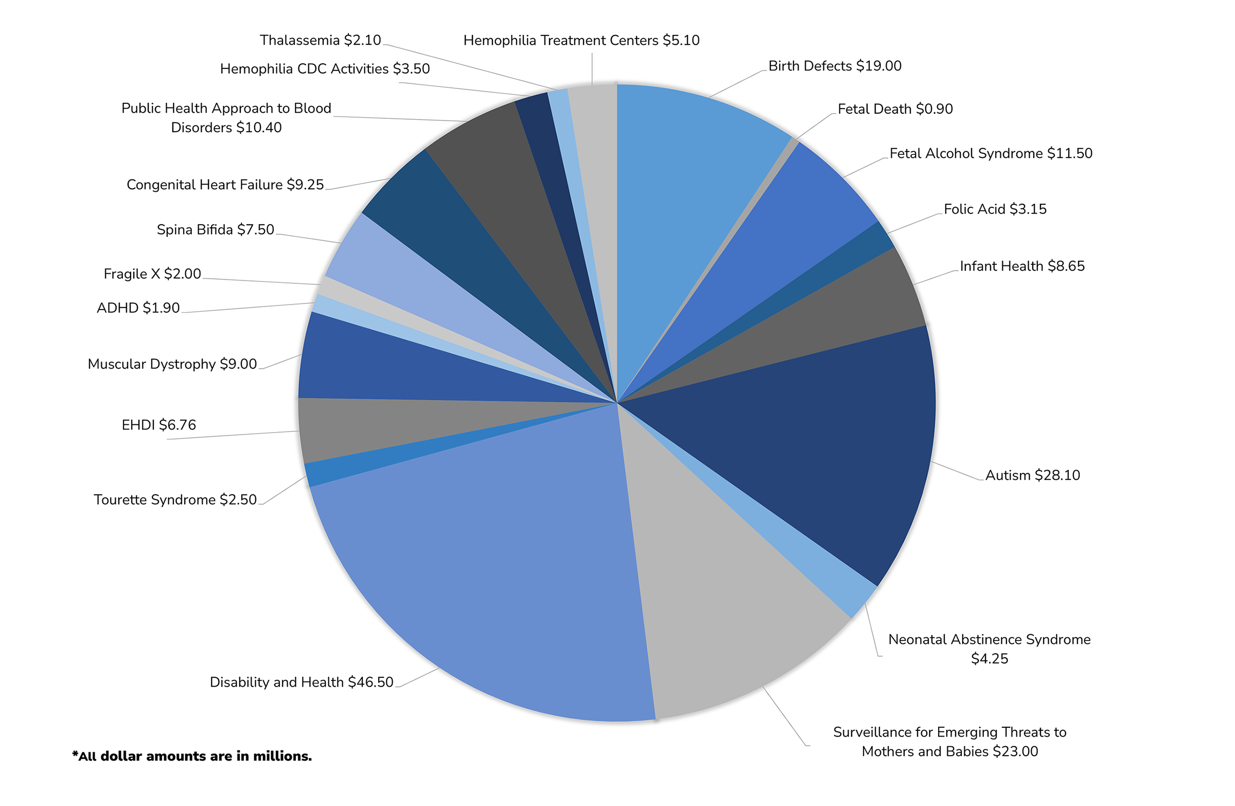 Pie chart showing the NCBDDD 2026 fiscal year budget - details to follow.