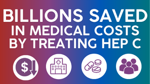 Visual of icons with text that says "Billions saved in medical costs by treating Hep C"