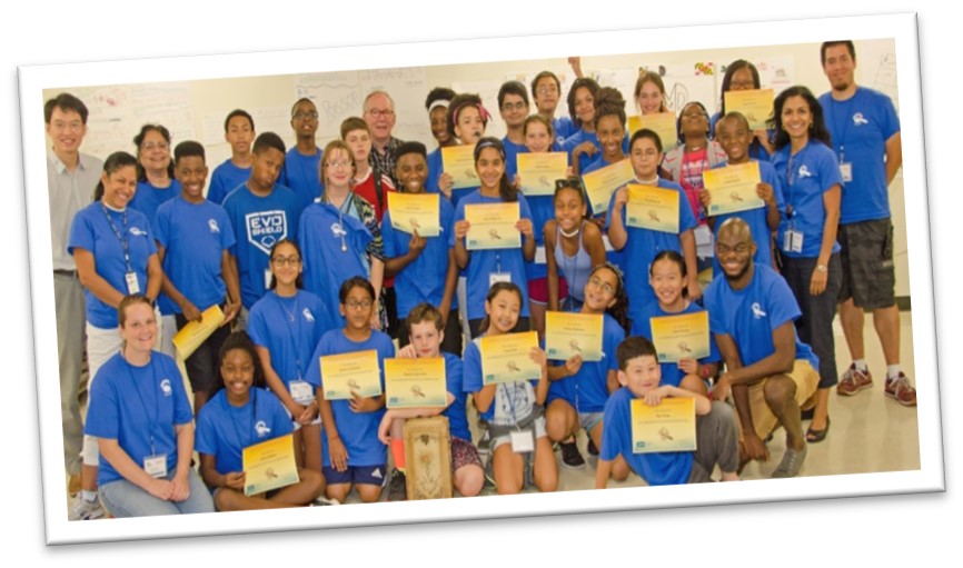 Group of campers at UMD holding their 2016 Data Detectives Camp certificates.