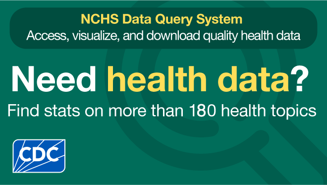 DQS button in green, white, and yellow with CDC logo. Asks "Need health data?" and provides link