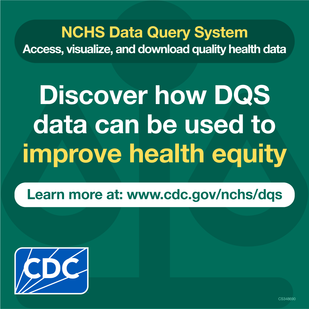DQS graphic in yellow, green, and white with CDC logo: "Discover how DQS data can be used to improve health equity"