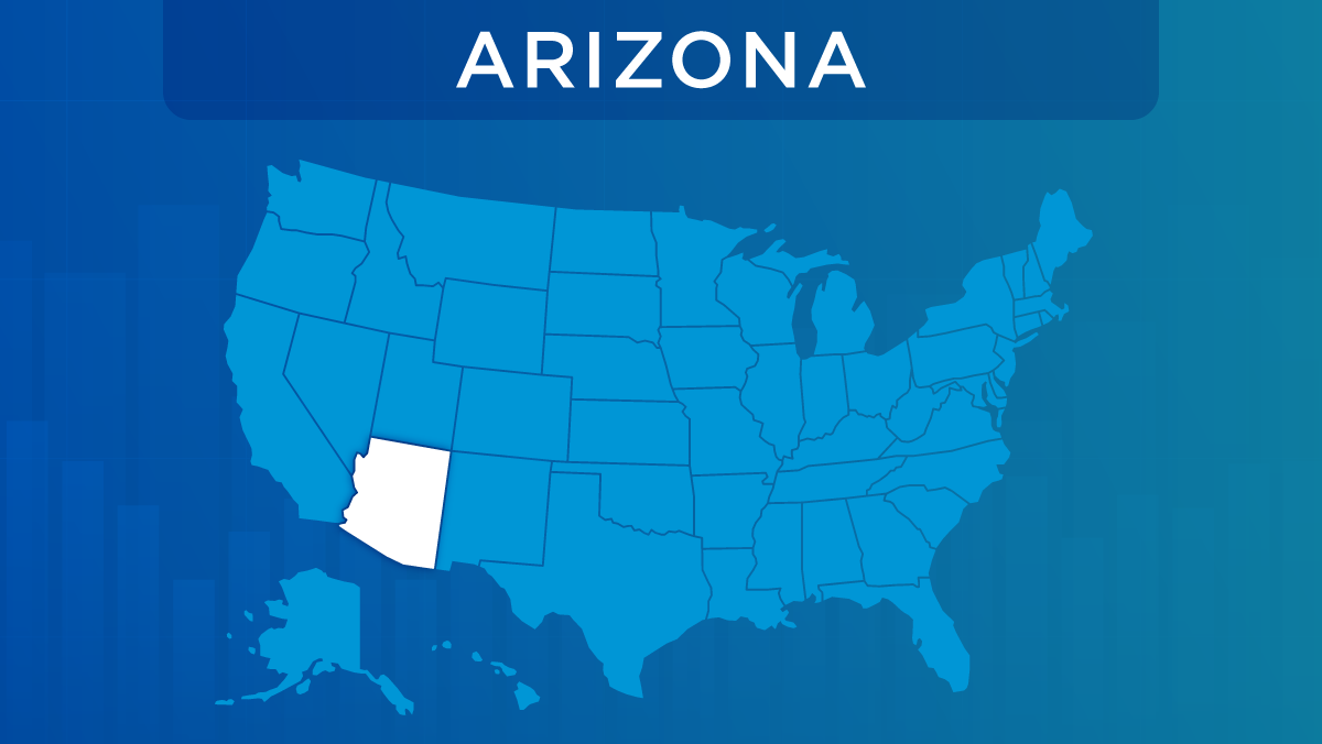 U.S. map with the state of Arizona highlighted.
