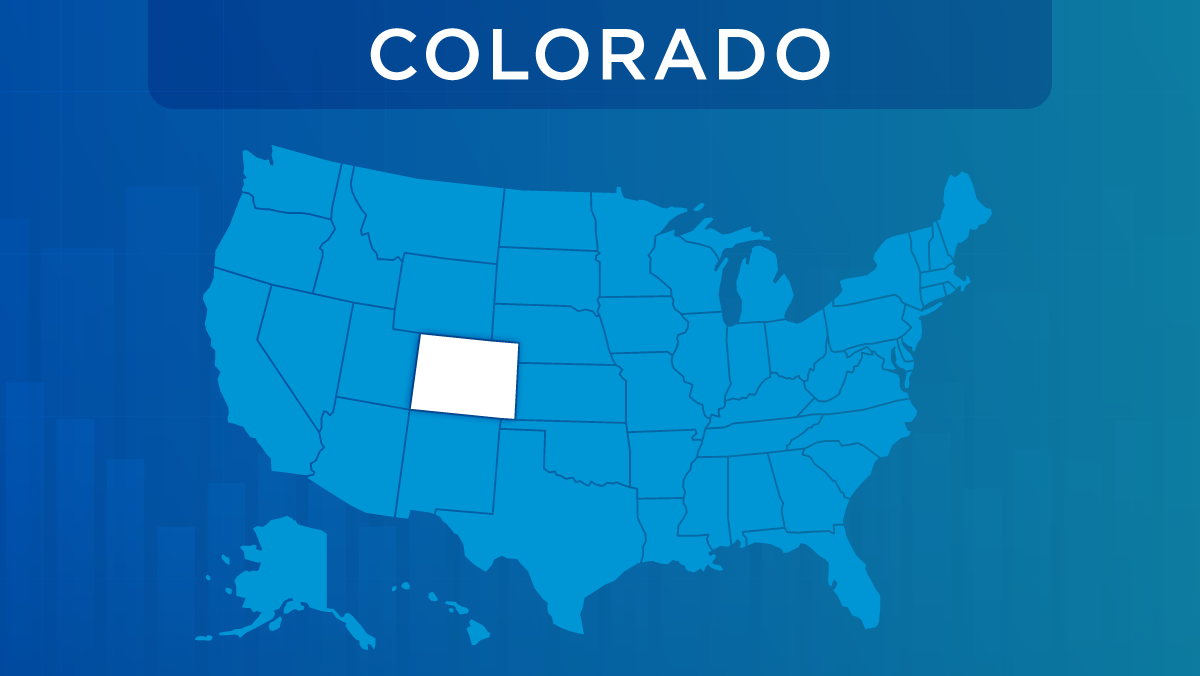 U.S. map with the state of Colorado highlighted.