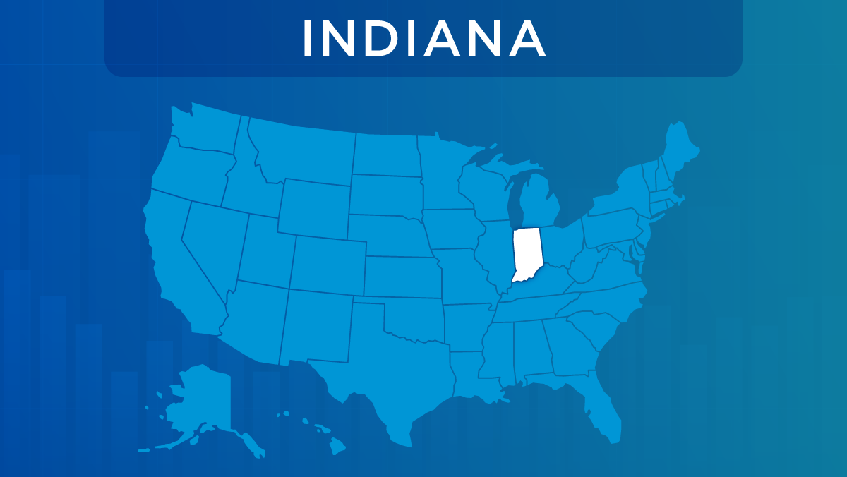 U.S. map with the state of Indiana highlighted.