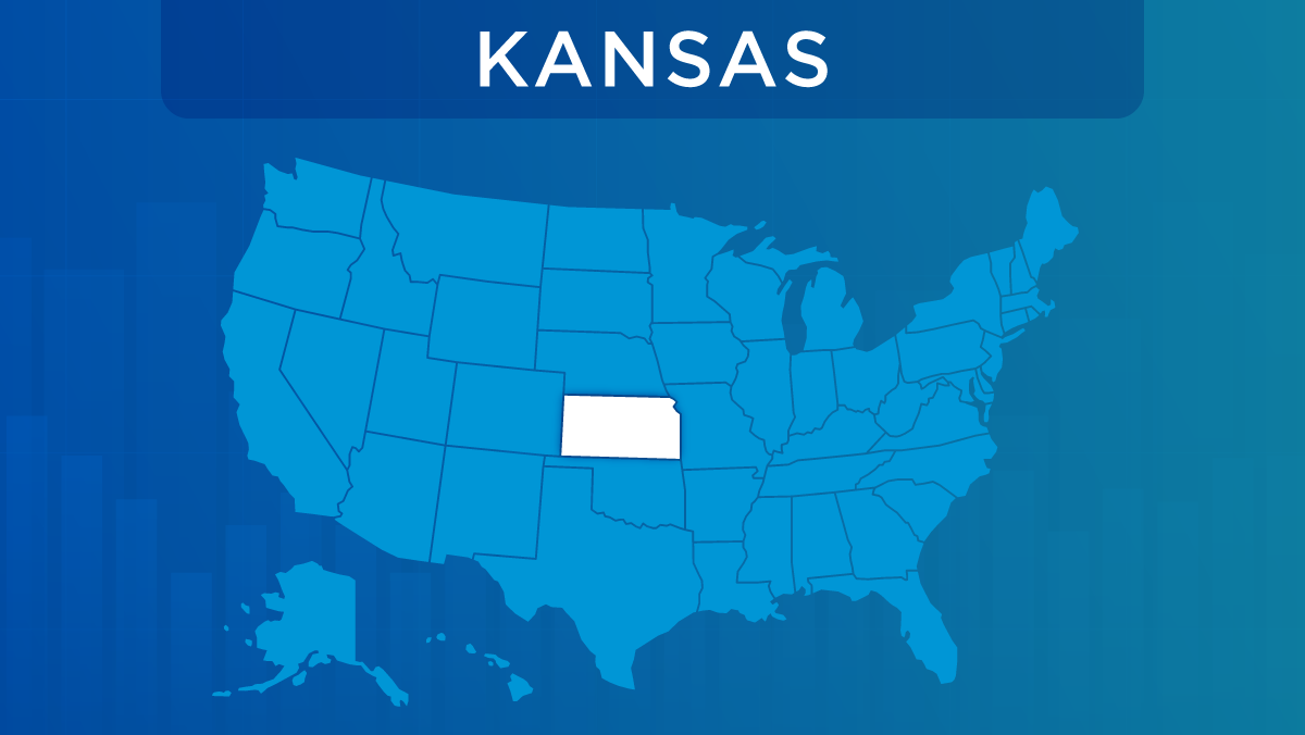 U.S. map with the state of Kansas highlighted.