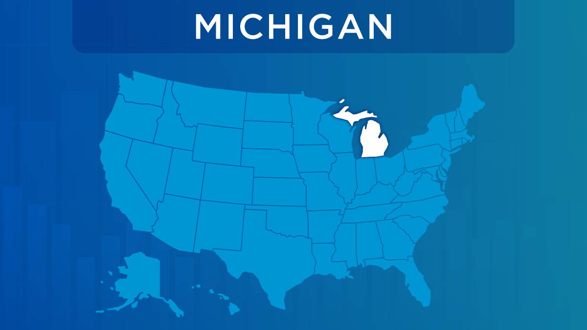 U.S. map with the state of Michigan highlighted.