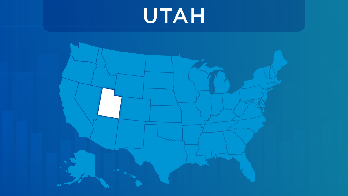 U.S. map with the state of Utah highlighted.