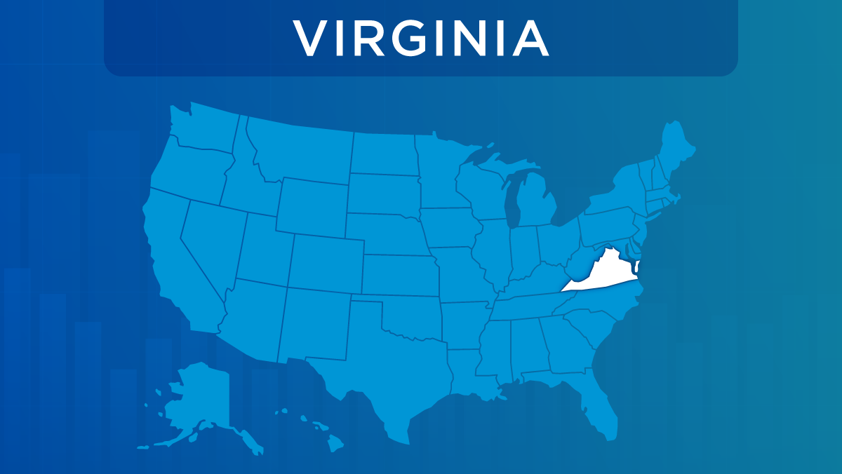 U.S. map with the state of Virginia highlighted.