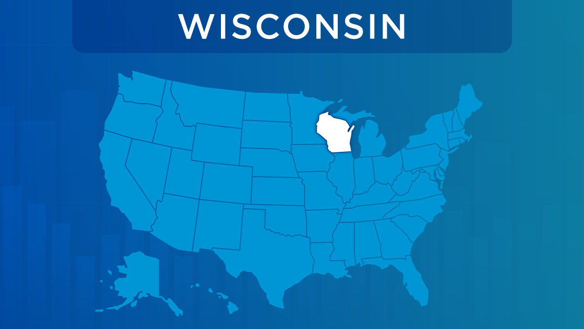 U.S. map with the state of Wisconsin highlighted.