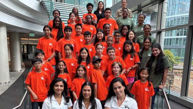Group of students at CDC headquarters for the Data Detectives Camp