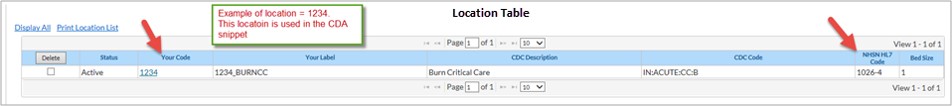 loctable Screen shot of mapped location for 1234.