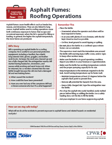 Asphalt Fumes: Roofing Operations 2022-138 Cover Image