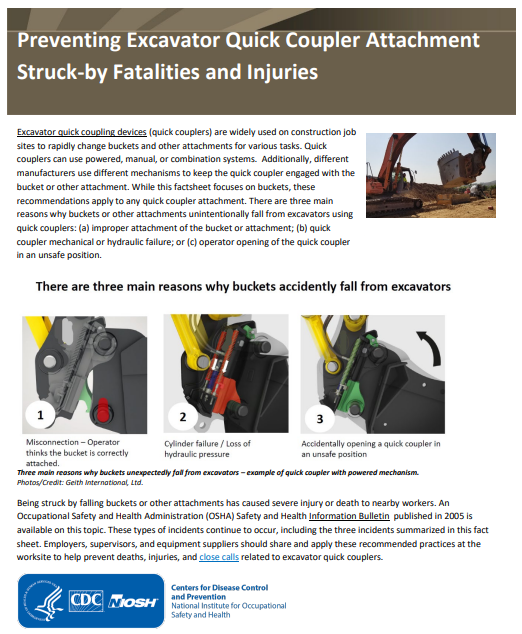 Preventing Excavator Quick Coupler Attachment Struck-by Fatalities and Injuries
