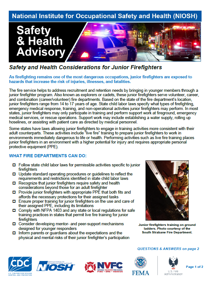 Safety and Health Considerations for Junior Firefighters