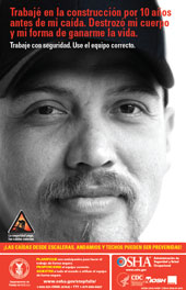 Cartel sobre caídas en la construcción