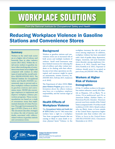 Reducing Workplace Violence in Gasoline Stations and Convenience Stores