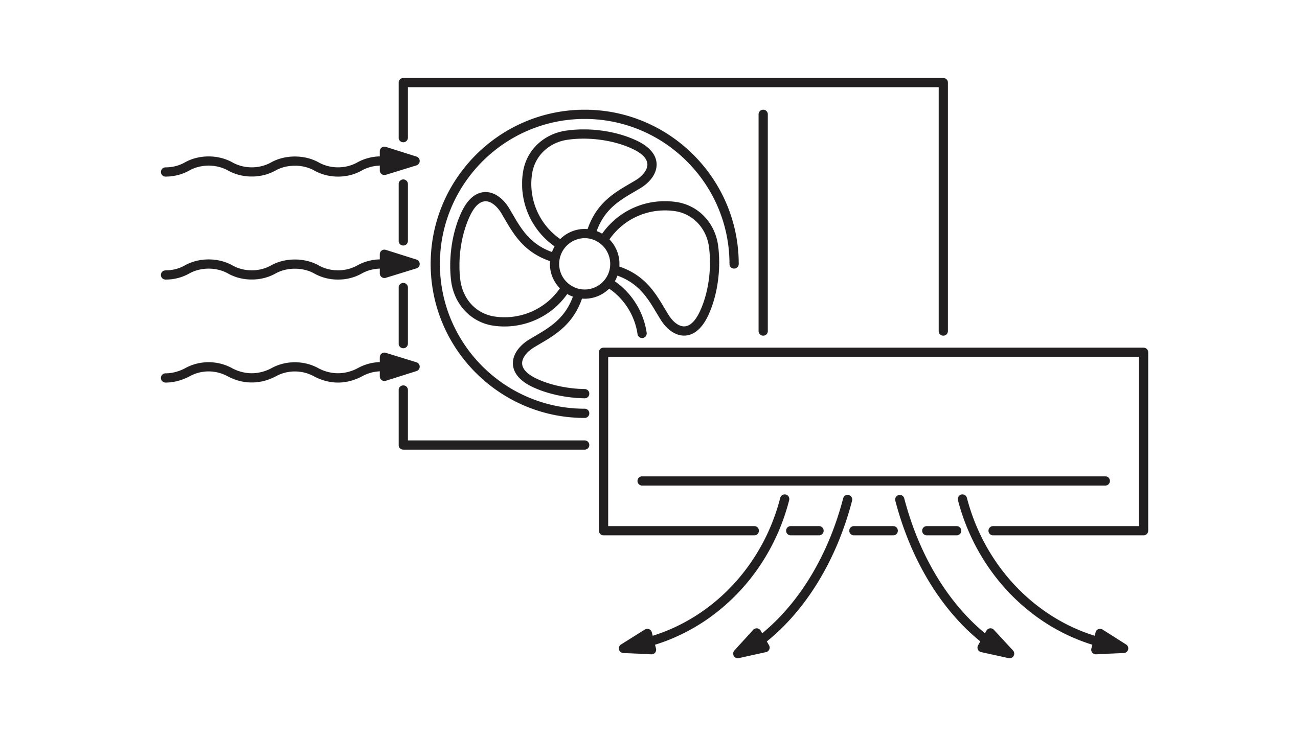 Air flowing through fans and coming out circulation.