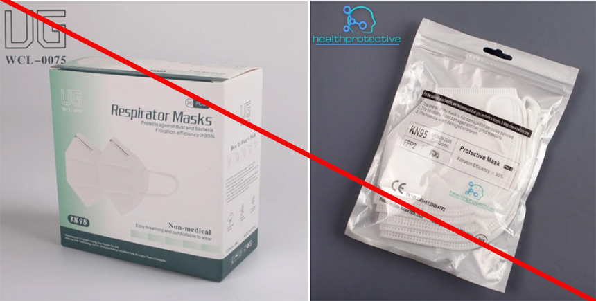 Product and product packaging misrepresenting a NIOSH approval