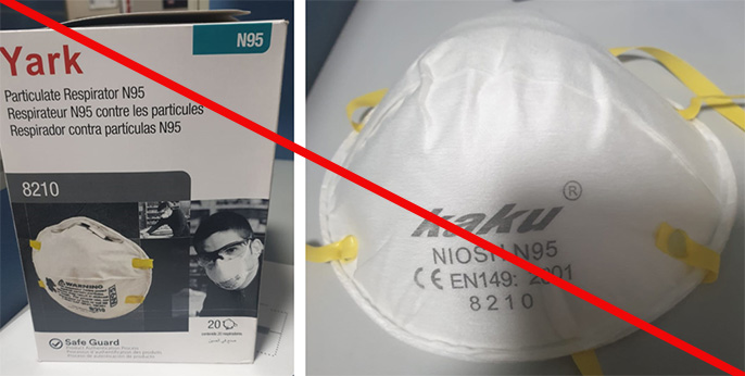 Product and product packaging misrepresenting a NIOSH approval