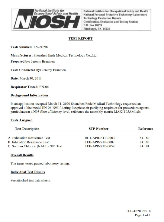 Letter misrepresenting a NIOSH approval