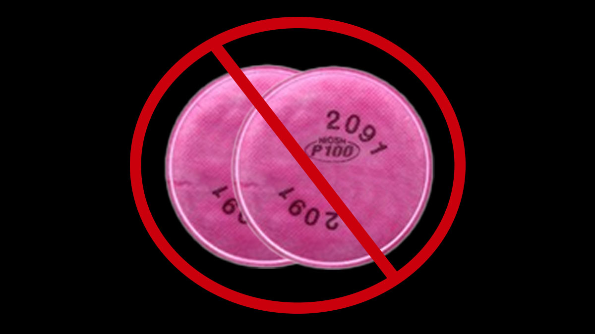 Example of a counterfeit P100 filter