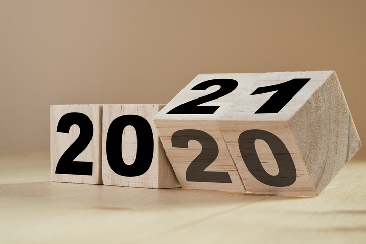 calendar blocks showing year change from 2020 to 2021