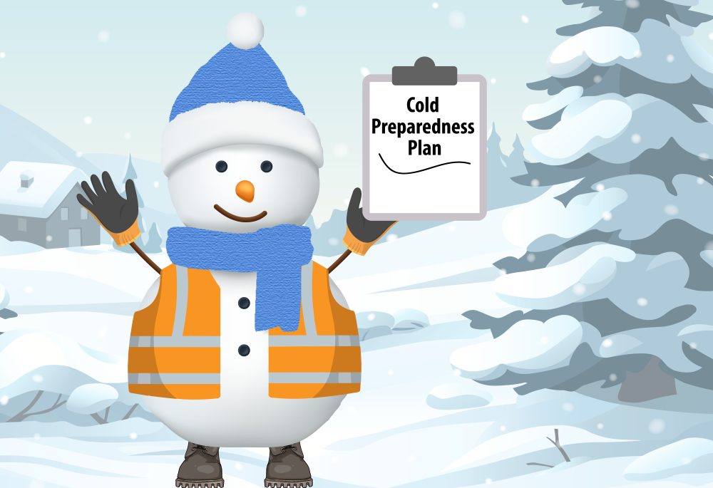 Image of a snowman holding a clipboard with a Cold Preparedness Plan