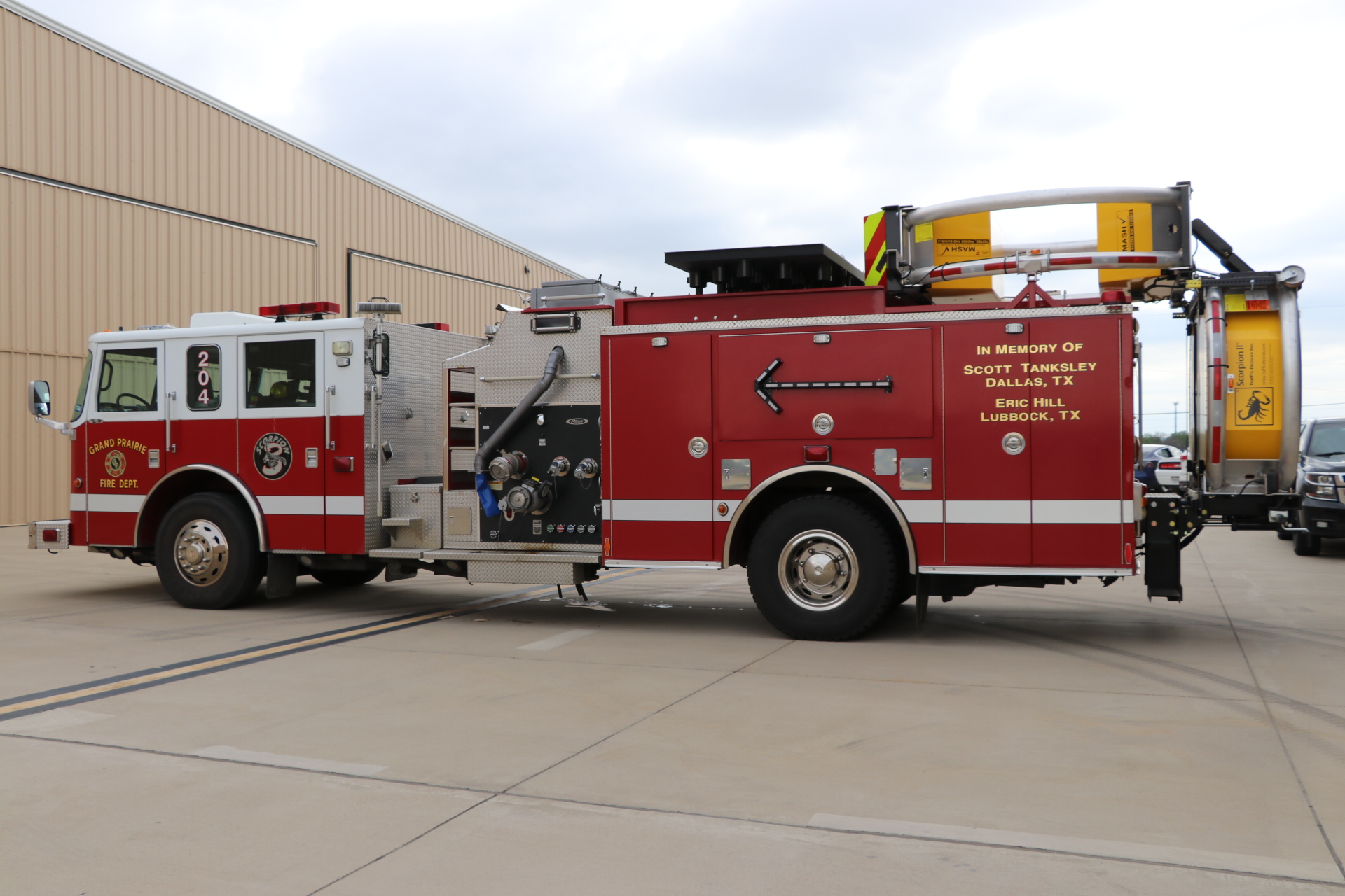 Photo 1: A TMA installed on a retired apparatus to serve as a blocker. Photo courtesy of Grand Prairie Fire Department (Grand Prairie, TX)