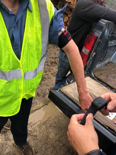 A logger fit with the continuous blood pressure wearable device as part of a pilot study