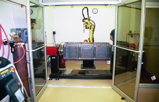 An inhalation facility robotic welder is used to measure welding fume exposures. Images courtesy of Ali Afshari and James Antonini.