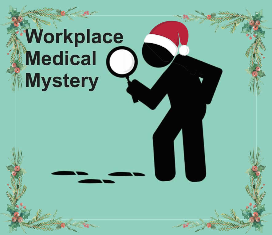 medical mystery logo with santa hat