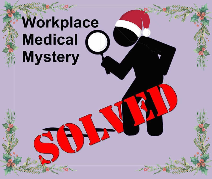 medical mystery logo with santa hat