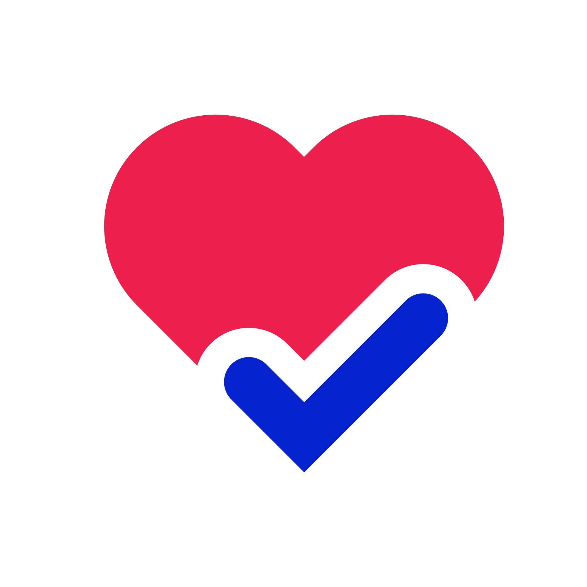 graphic of a red heart with a blue check mark