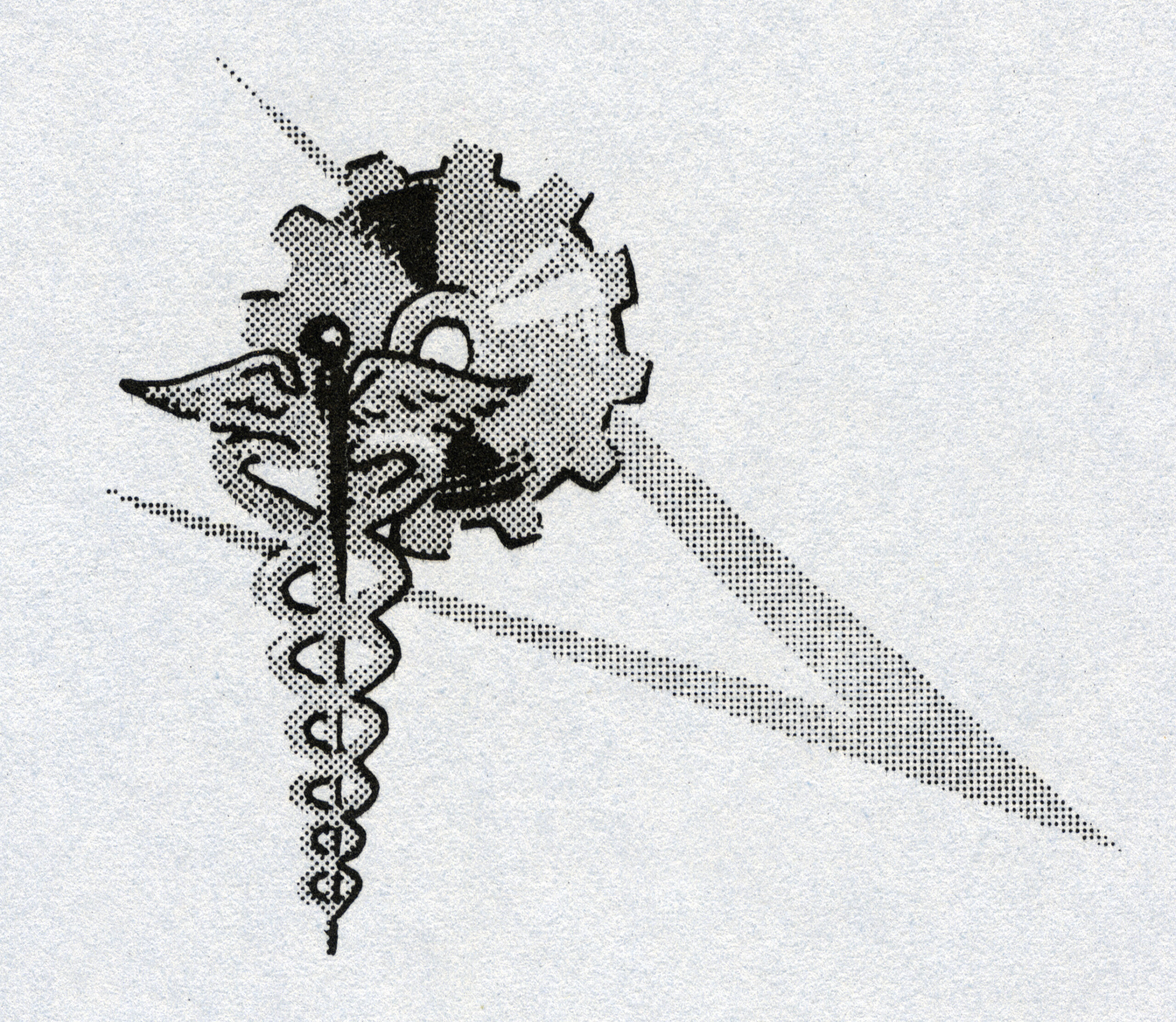 logo with a caduceus and gear