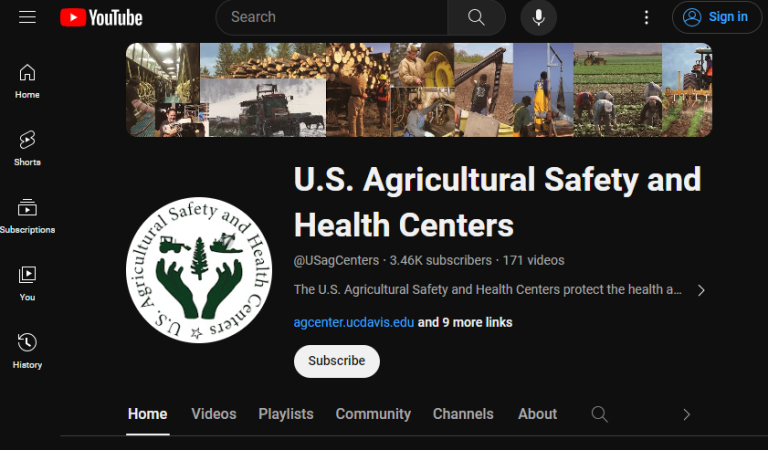 Shows the home page of the Ag Center youtube chanel.