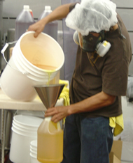 Worker handling a diacetyl product.