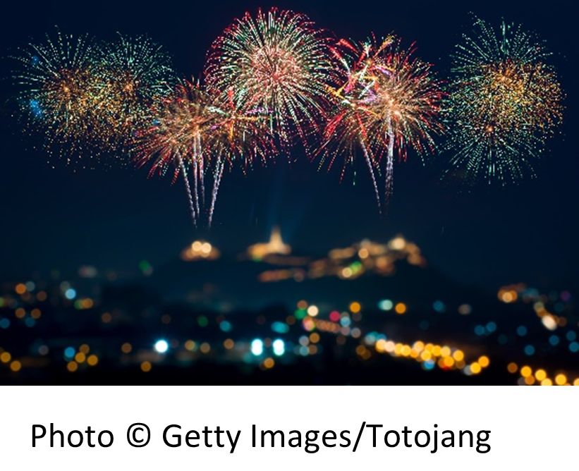 photo of fireworks over a city